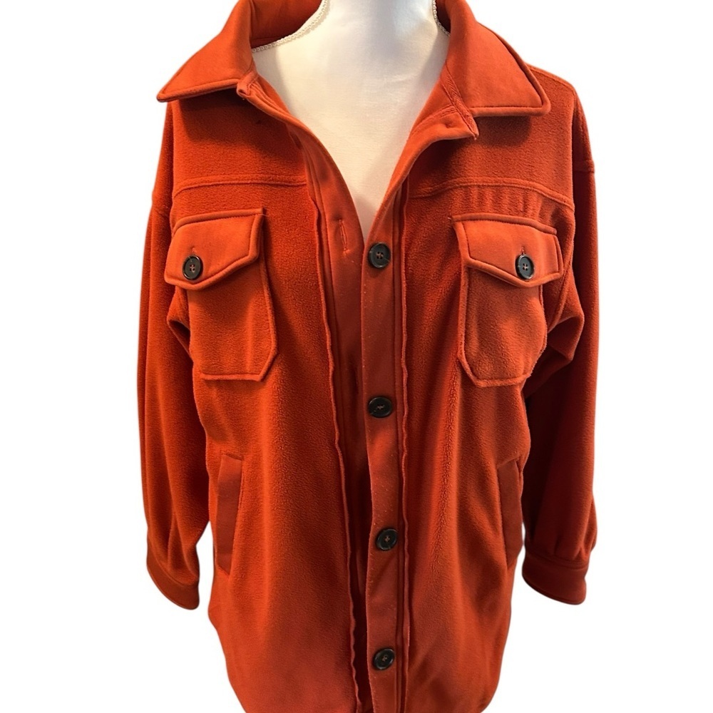 Rust Fleece Shacket Womens Oversized Button Shirt Jacket Utility soft lounge